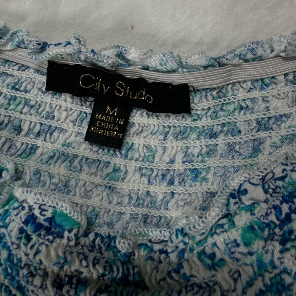 City Studio Blue Paisley Print Puff Sleeve Smocked Mini Dress - Teen Size M - Picture 3 of 8